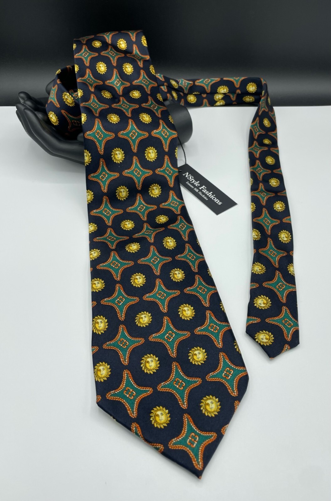 SINSABANG Men’s 100% Silk Tie ~ Black ~ Geometric Sun ~ Republic of Korea!
