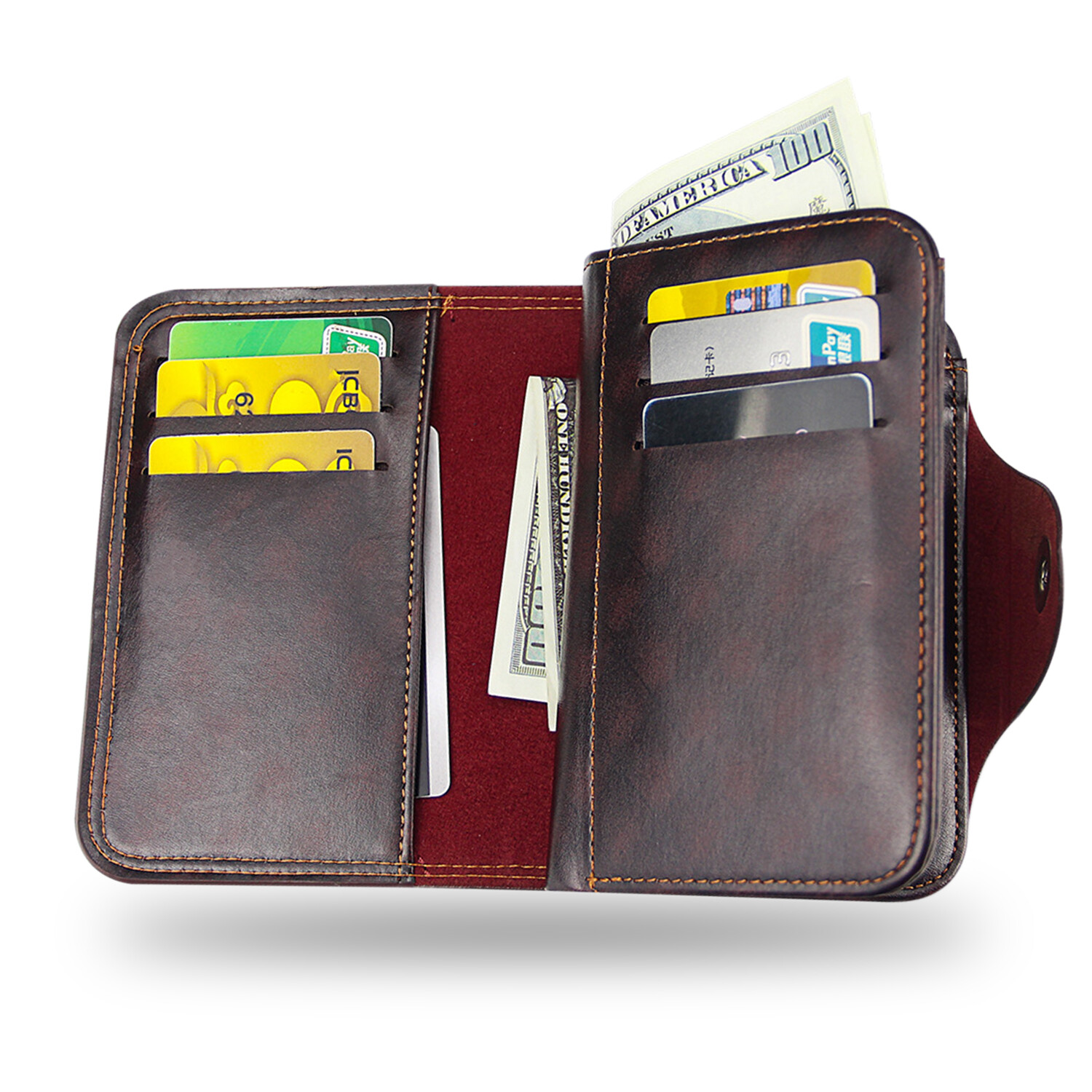 Mens Men’s S4 Retro Leather Vertical Section Credit Card Holder Wallet with Hasp