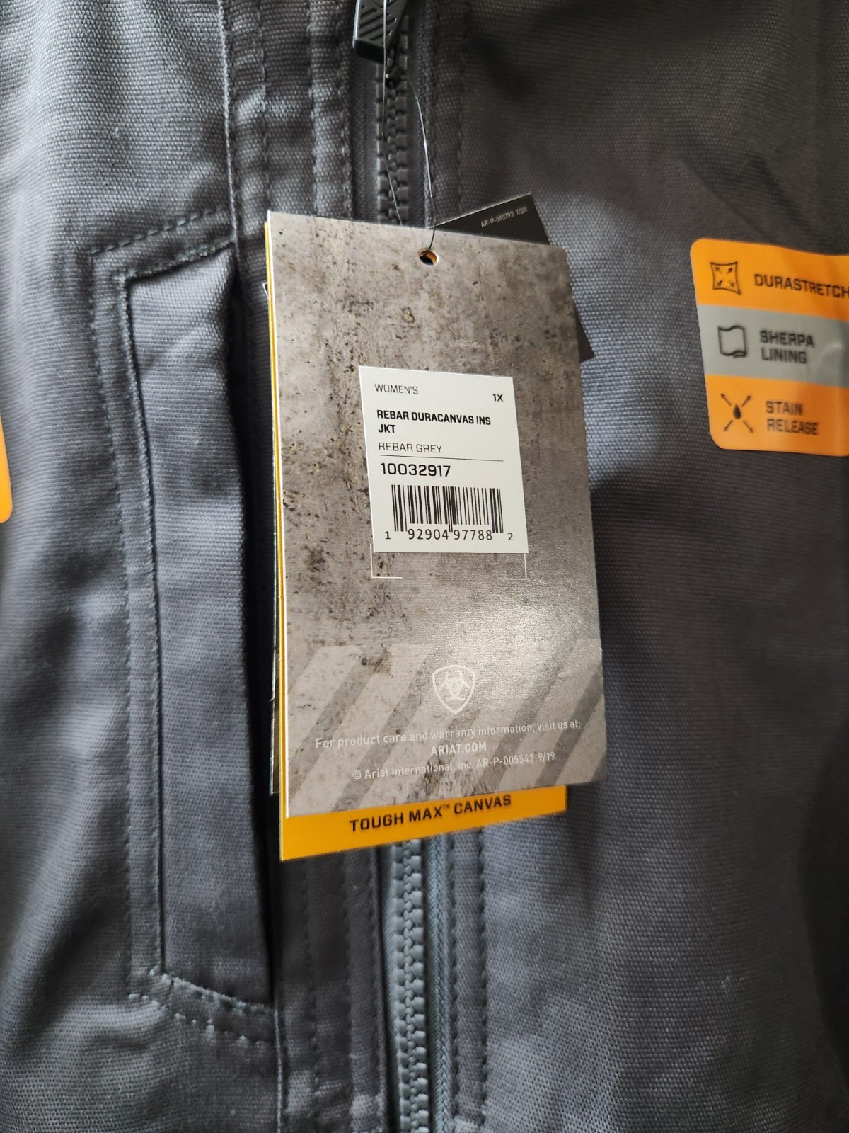 Ariat Rebar Insulated Jacket DuraCanvas Women’s 1X Grey Wind Abrasion Resistant