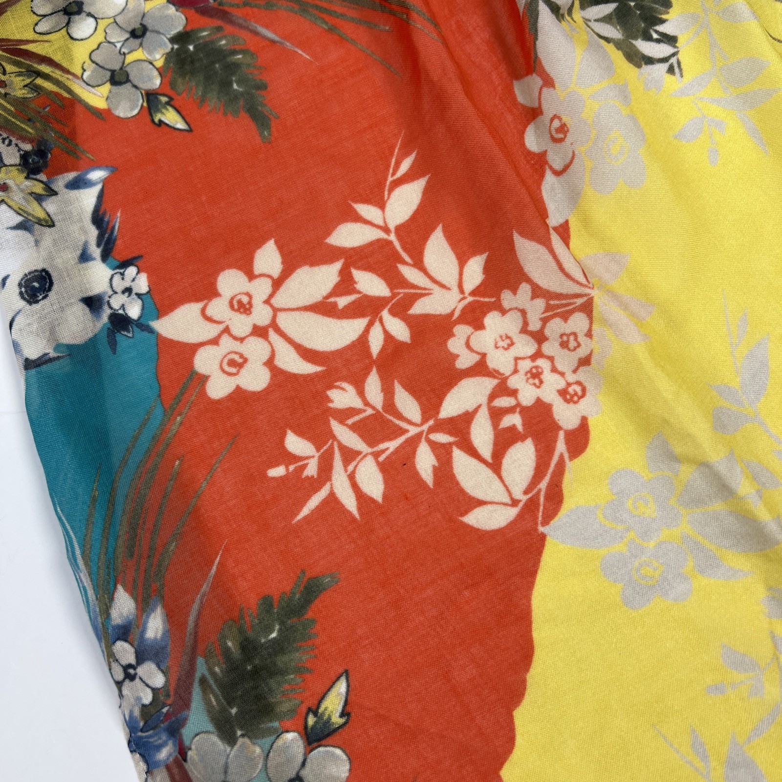 Talbots 100% Modal Scarf 75” X 27” White Teal Yellow and Orange Floral NWT