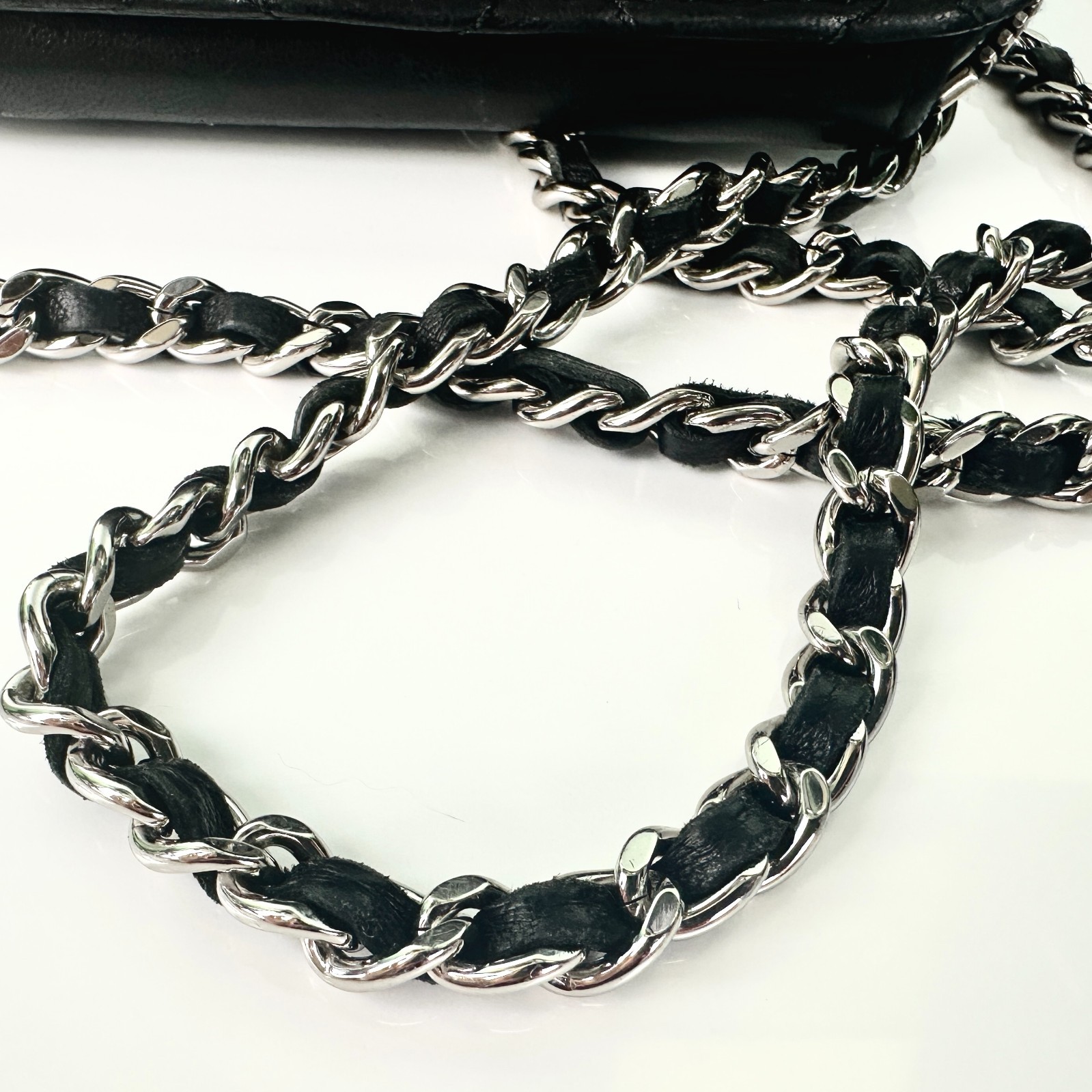 CHANEL Clams Wallet on Chain WOC Black Lambskin Silver Hardware 2012 Authentic