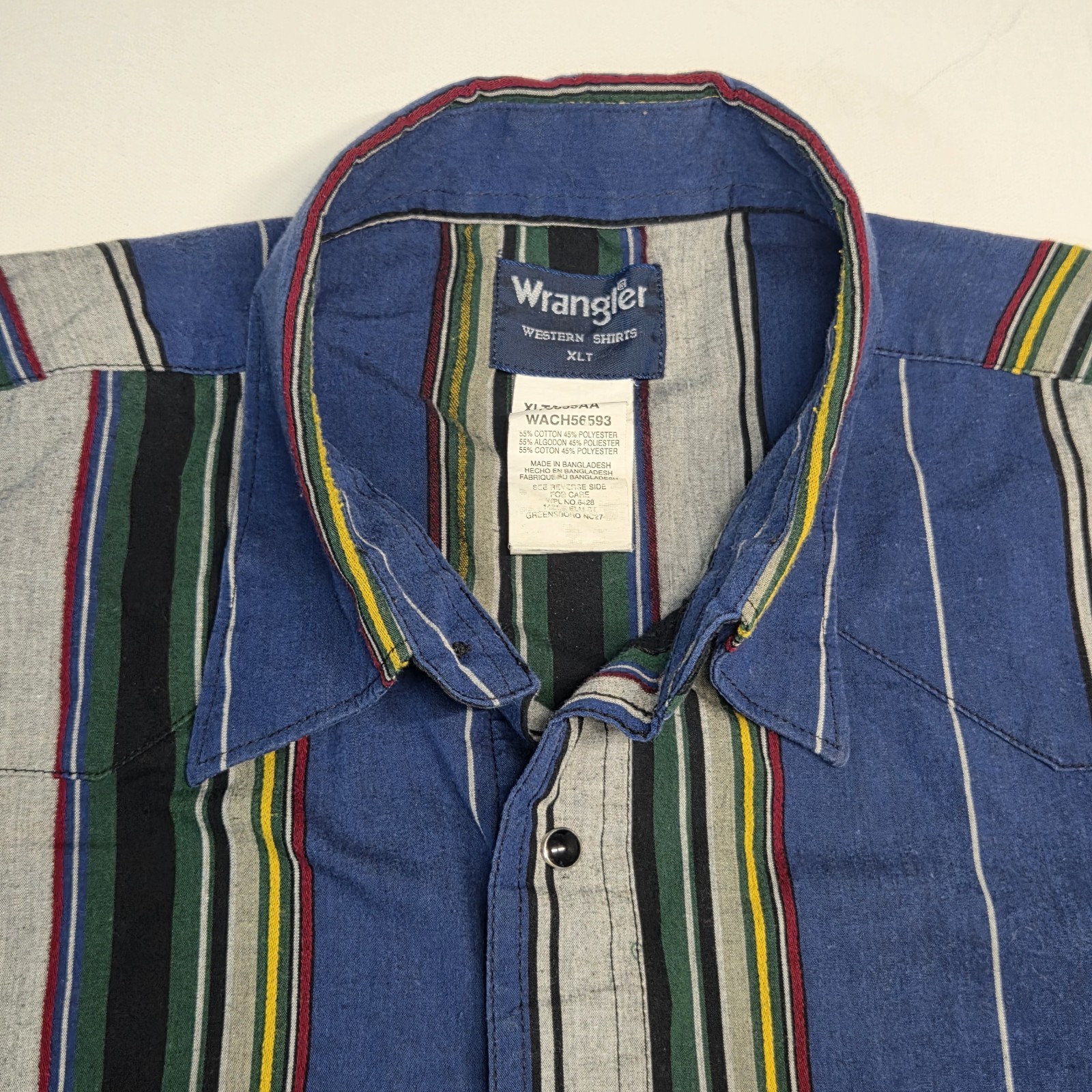 Wrangler Western Shirt Men’s XLT Tall Blue Striped Pearl Snap Long Sleeve Cowboy