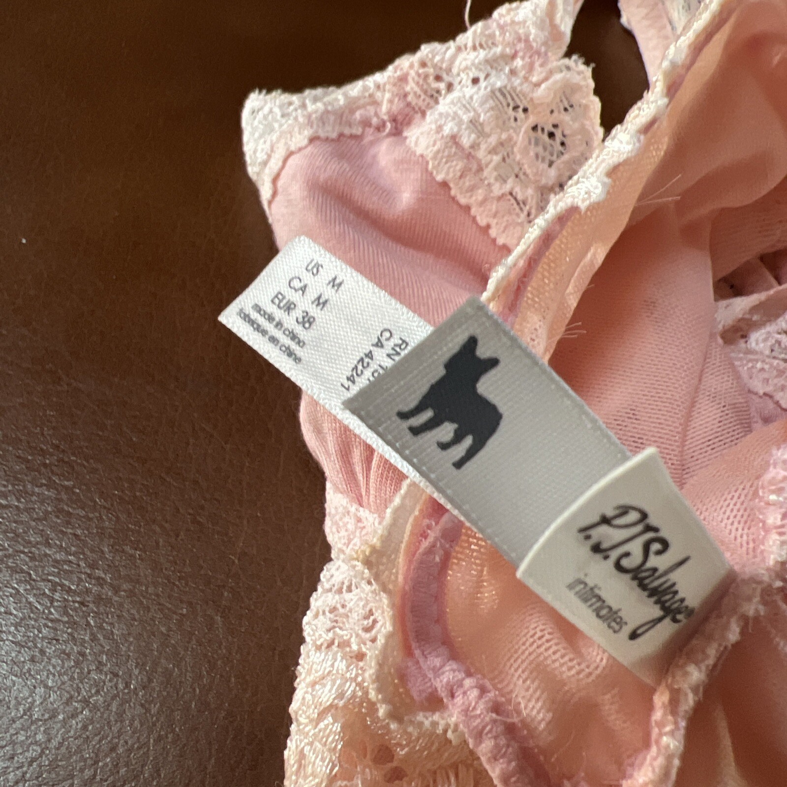 P J Salvage RN 15741 Pink Lace Sheer Wire Free Plunge Bra Size M #1629