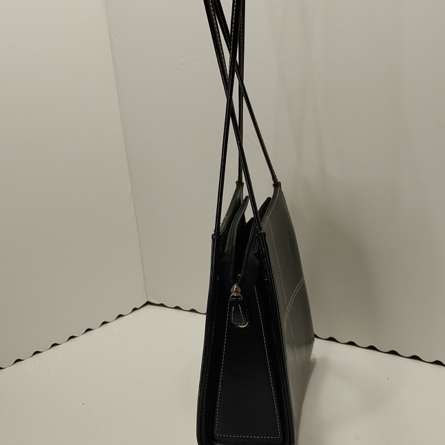 PRADA Milano Black Shoulder Bag Zip Closure Silver Hardware Logo Bottom Studs