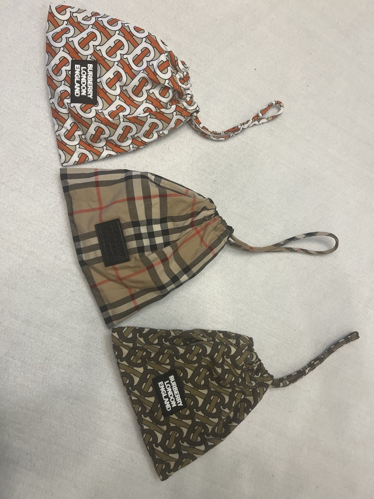 Burberry Monogram Cotton Adjustable Face Mask w/ Drawstring Pouch One Size