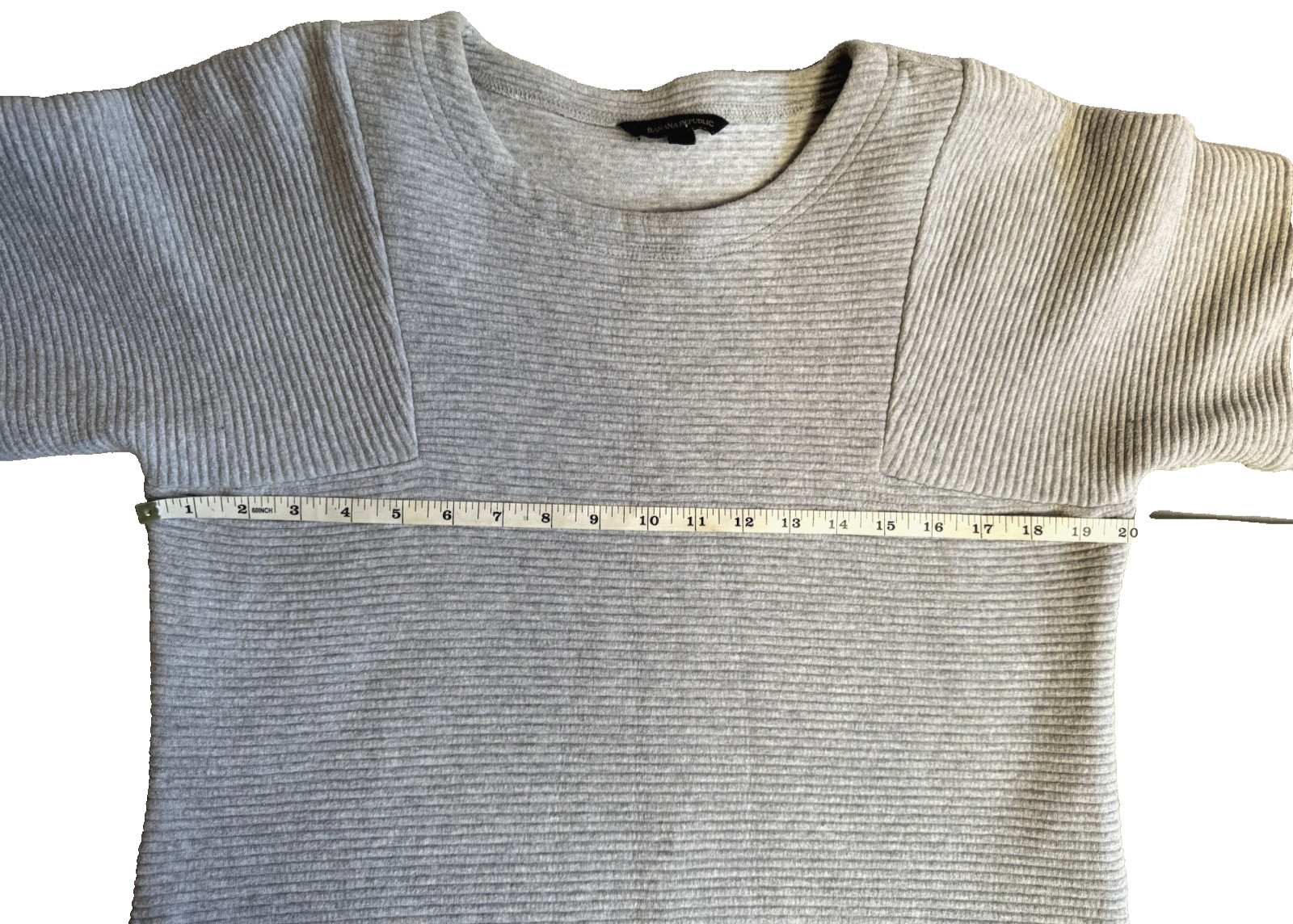 Banana Republic S Ribbed Dress Sweater Gray Short Sleeve Pullover Pocket Stretch