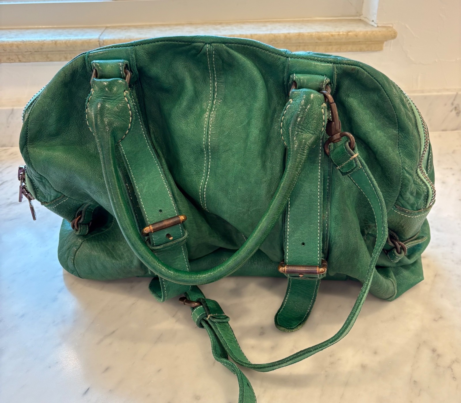 Benheart Sissi Green Italian Leather Purse Buffalo Plaid Lining 2