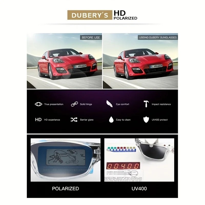 DUBERY Polarized Night Vision Sunglasses Men Wome Sports Driving Glasses Outdoor