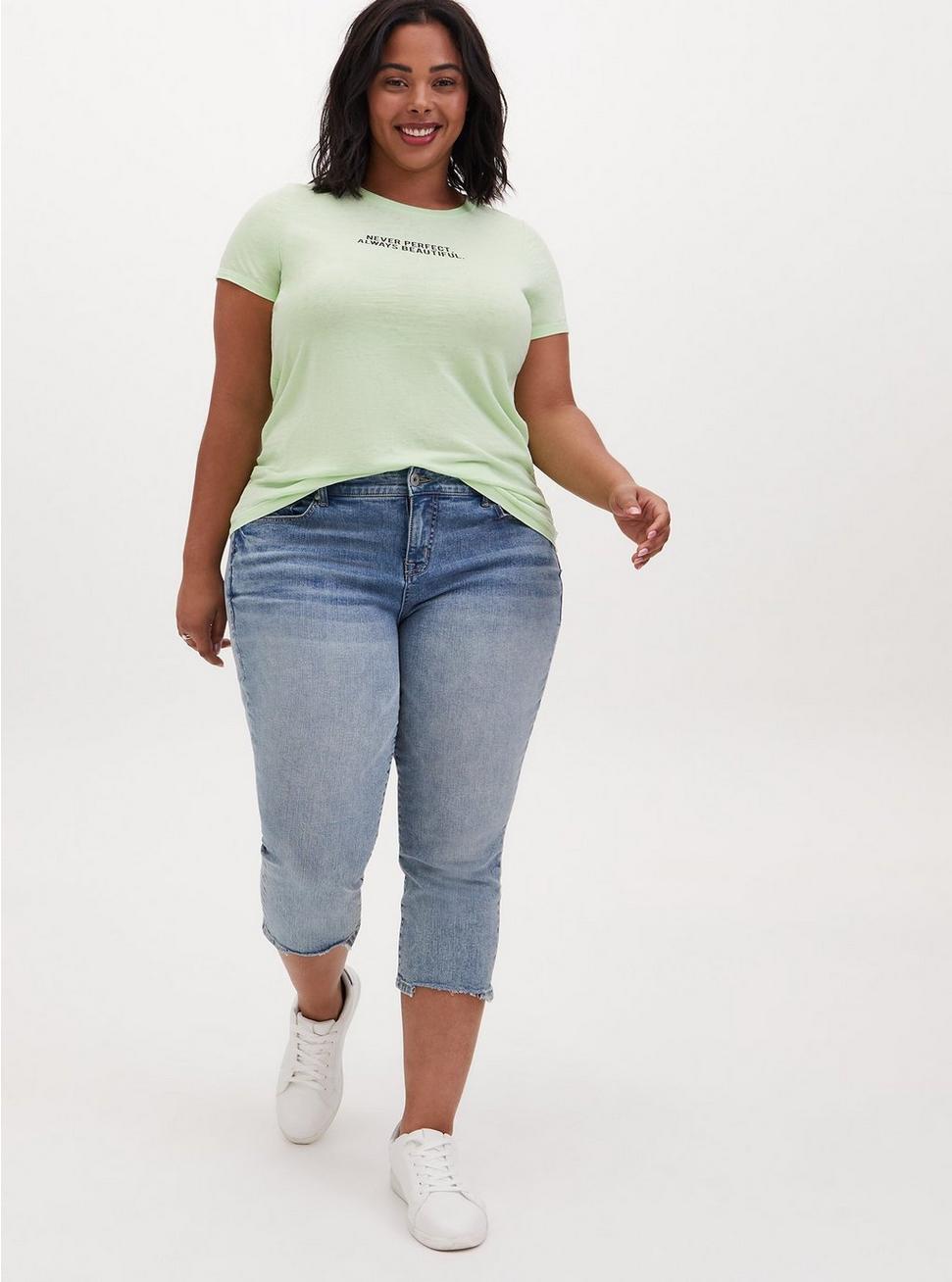 TORRID GREEN “NEVER PERFECT ALWAYS BEAUTIFUL” S/S CREW TEE TOP NEW