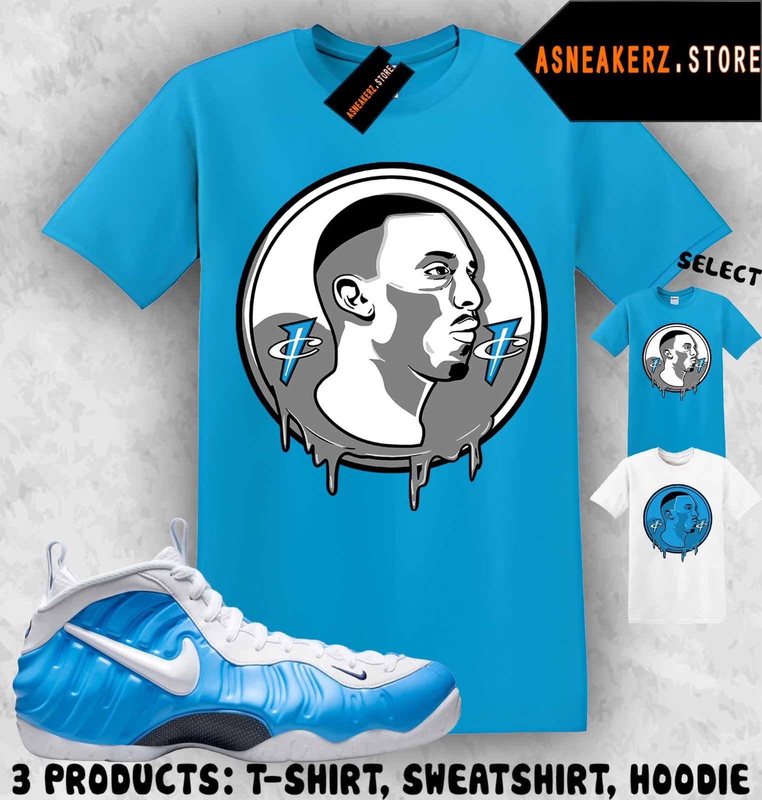 Tee Shirt Matching Foamposite Pro University Blue Match Sneaker Penny Coin Drip