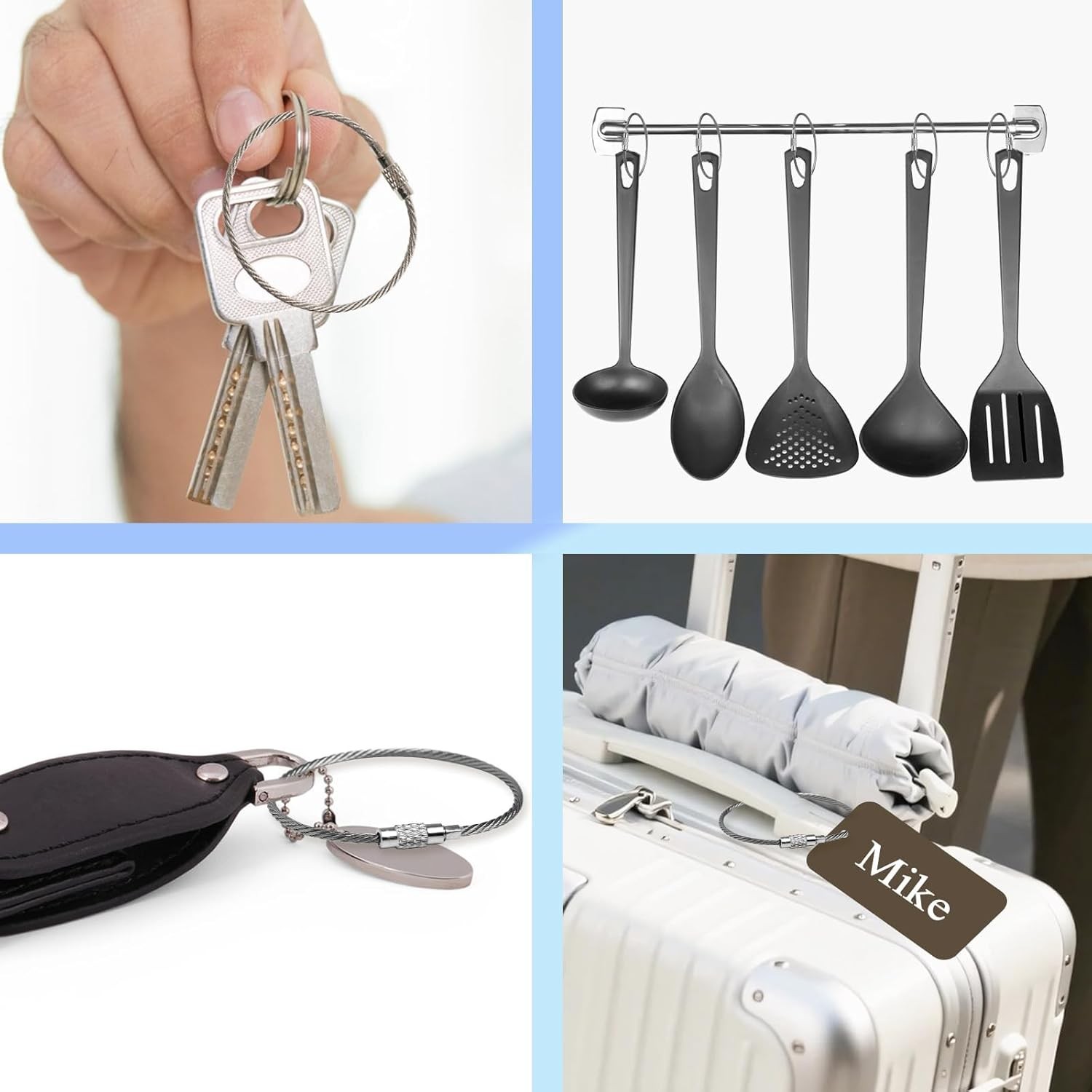10Pcs Wire Keychain Cable, Cable Stainless Steel Key Ring, Luggage Tags Loops US