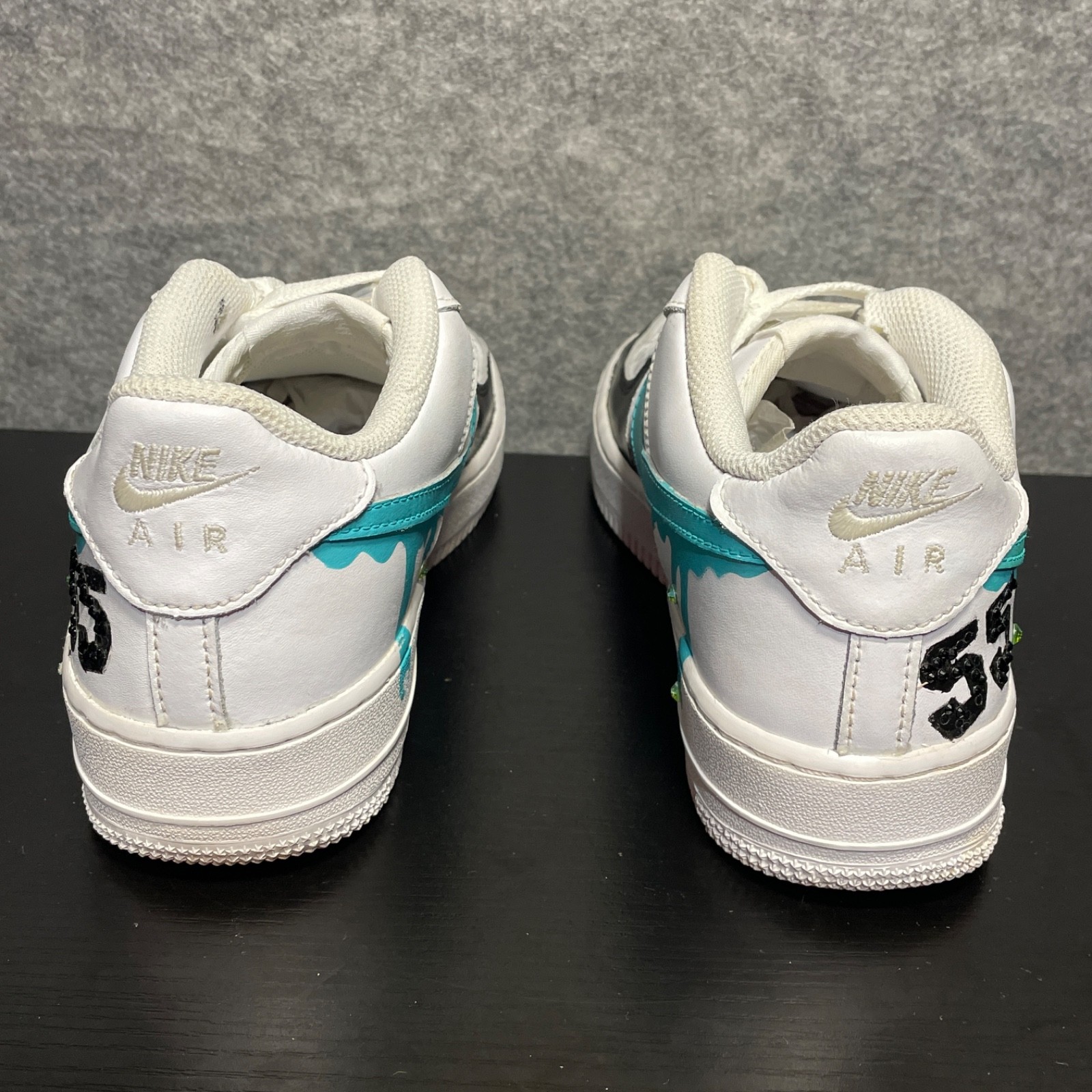 Nike Custom Shoes Mens Youth 7Y EU 40 White Teal Black Drip AF1 Sneakers