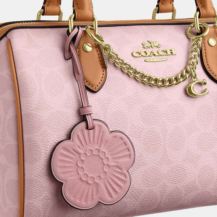 Coach Rowan Satchel Bag Signature Canvas With Charms Gold/Powder Pink CEA18 New