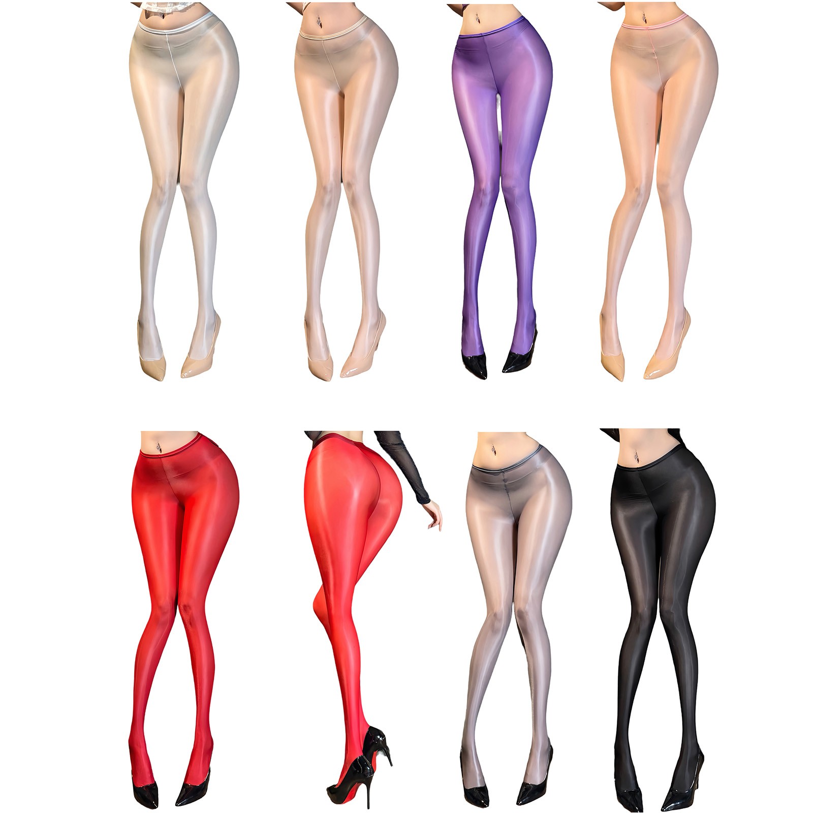 Womens See Through Oil-shiny Pantyhose Tights Sheer Bodystockings for Nightclub