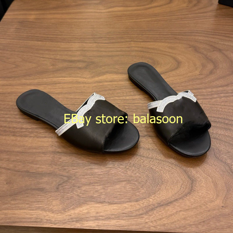 2026 summer genuine leather rhinestone flat slippers stiletto slippers 35-41