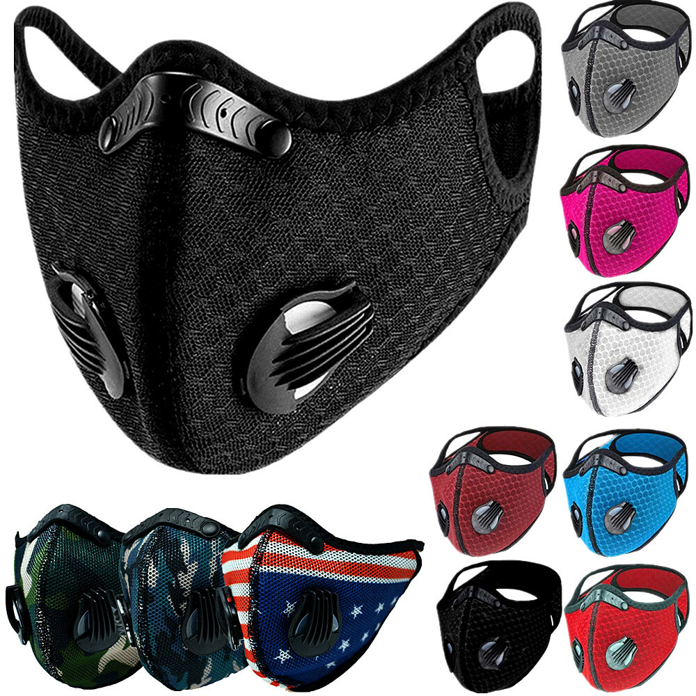 Reusable Face Mask Breathing Valves Sports Cycling Outdoor Active Carbon Filter
