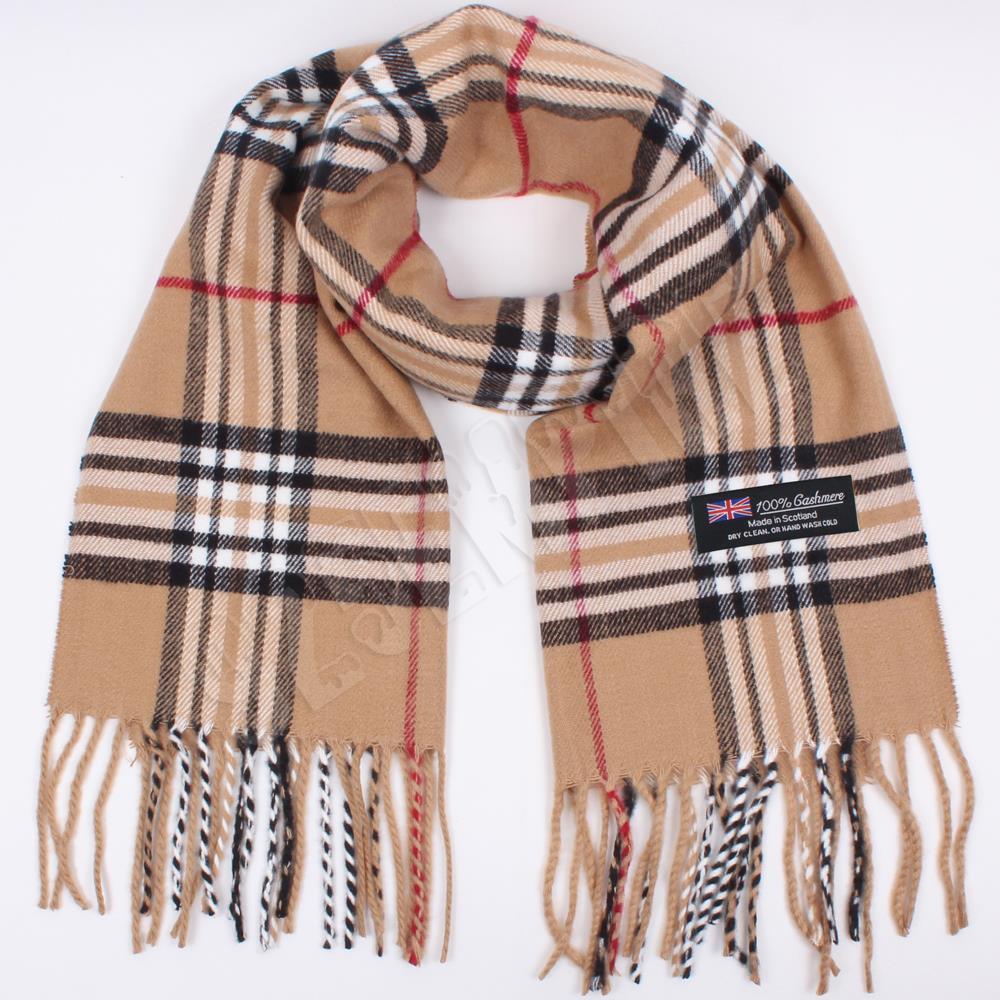Men’s 100% CASHMERE Scarf Camel tartan Plaid Stripe Design Soft