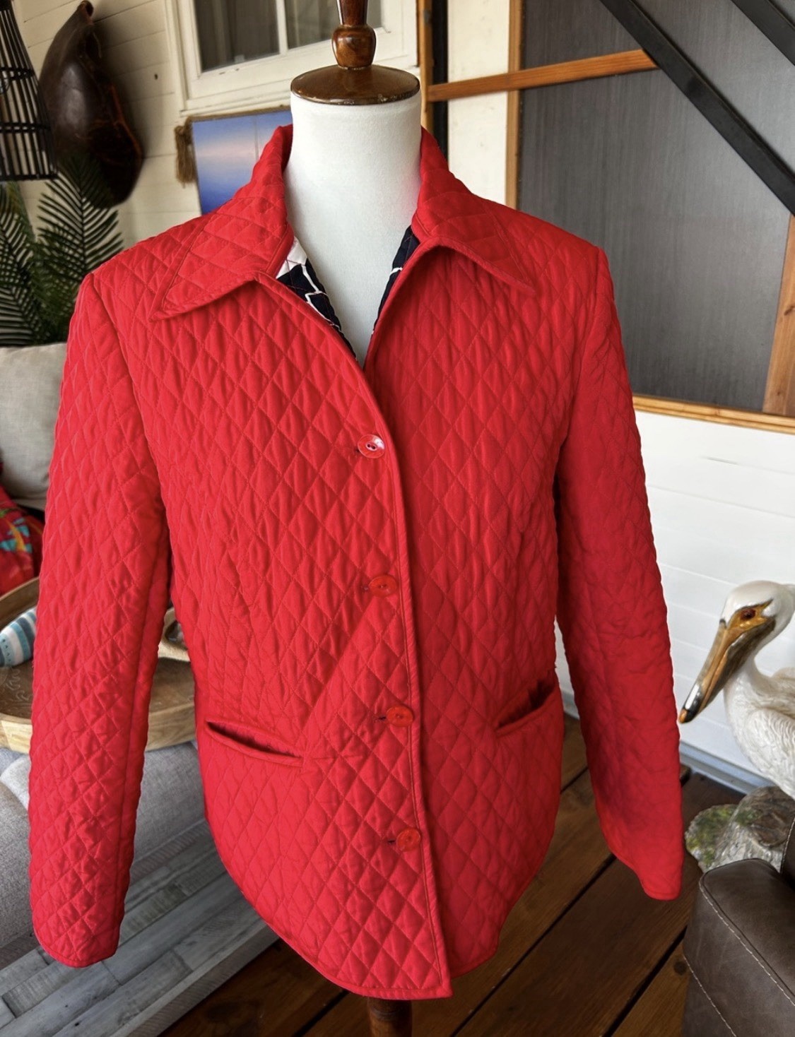 Norton Mcnaughton Jacket Red Midweight Quilted Floral Lined Women’s Sz 10