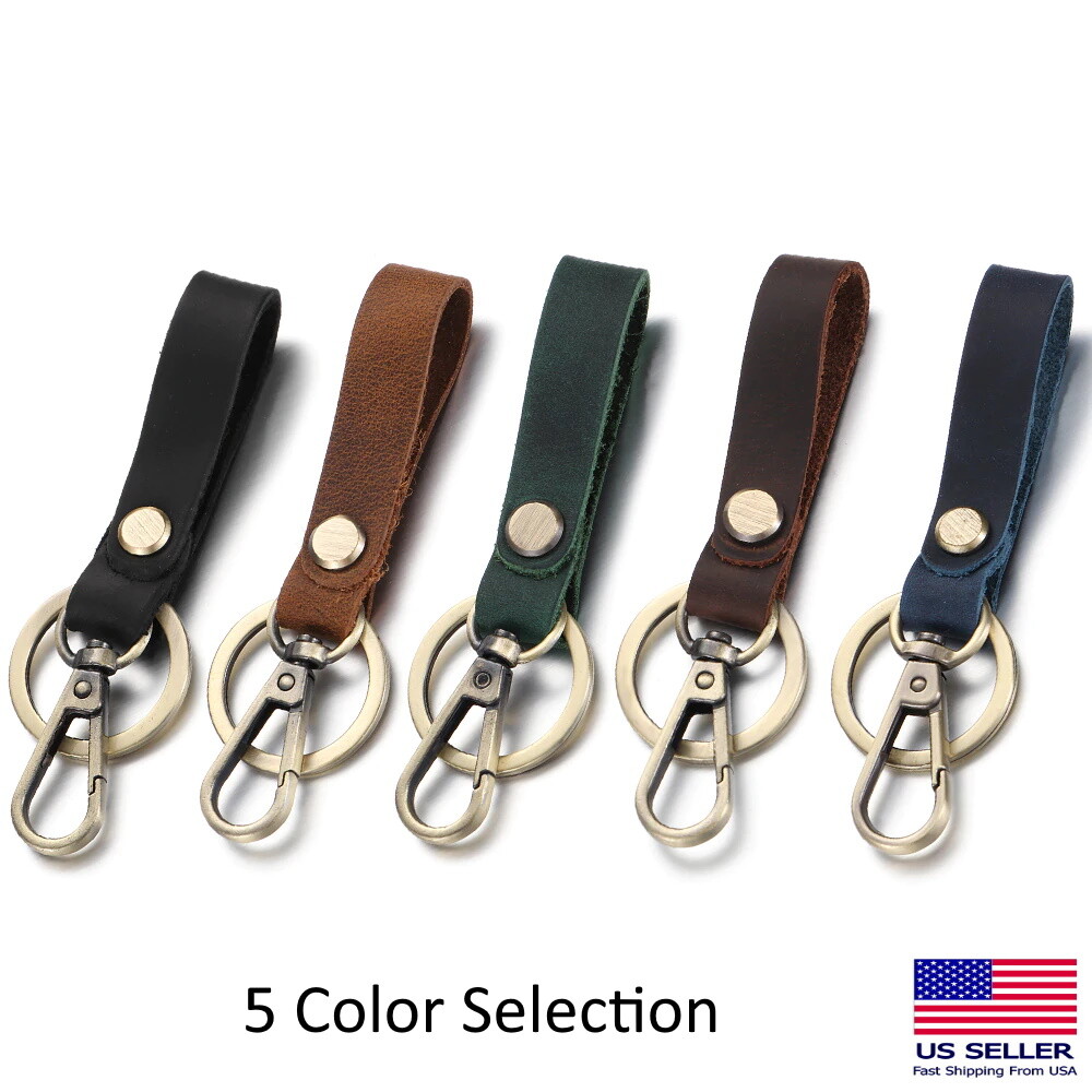 Men’s Women’s Style Genuine Leather Loop Keychain Car Key Clip Ring Accessories