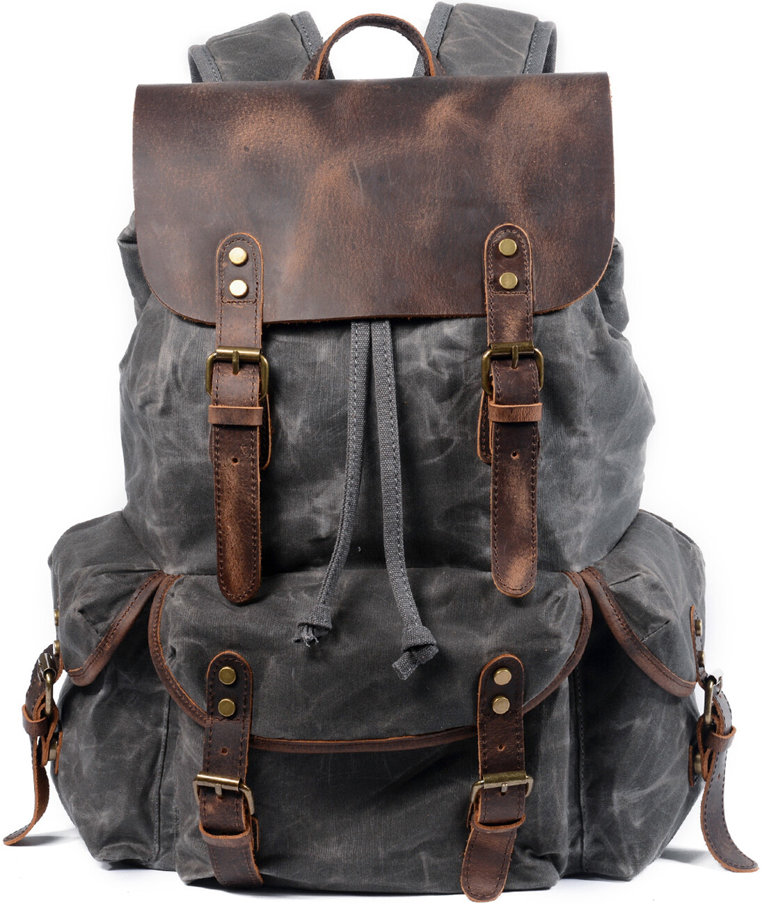 Men Waxed Canvas Leather Backpack Travel Rucksack Camping Hiking School Book Bag