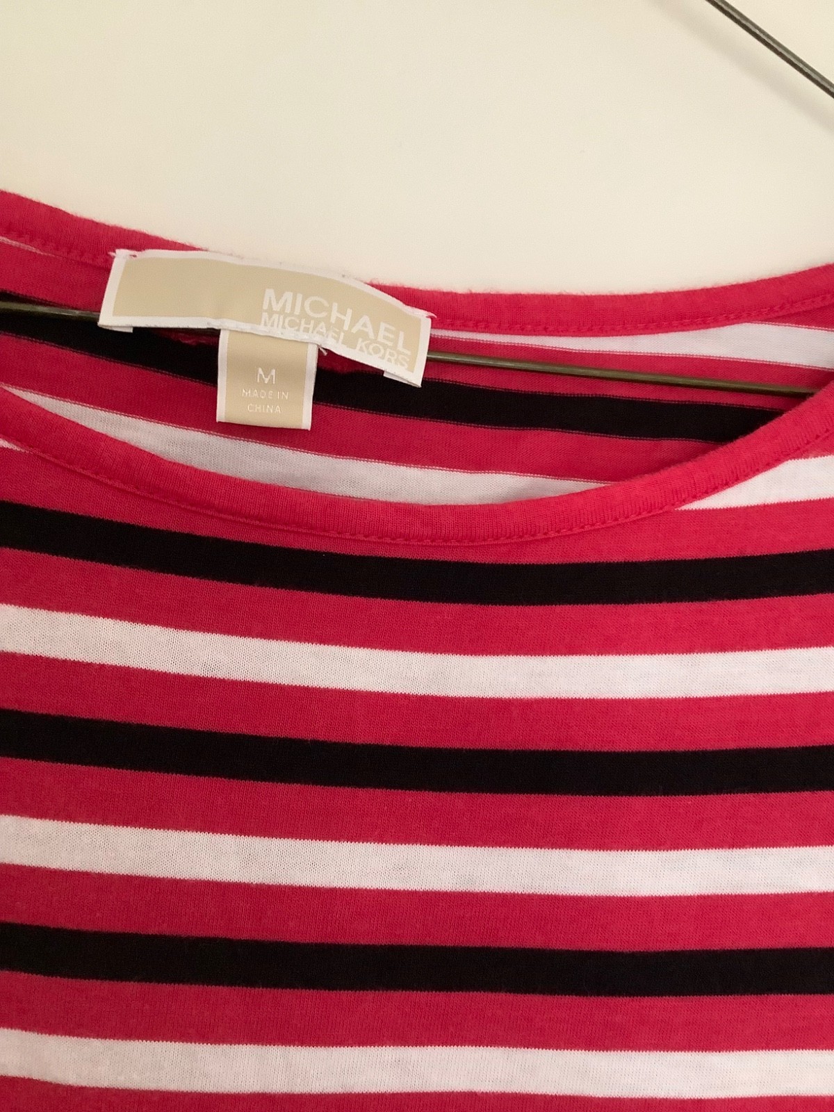 Michael Kors Women’s k Short Sleeve Pink Black White Striped T-Shirt SZ. M