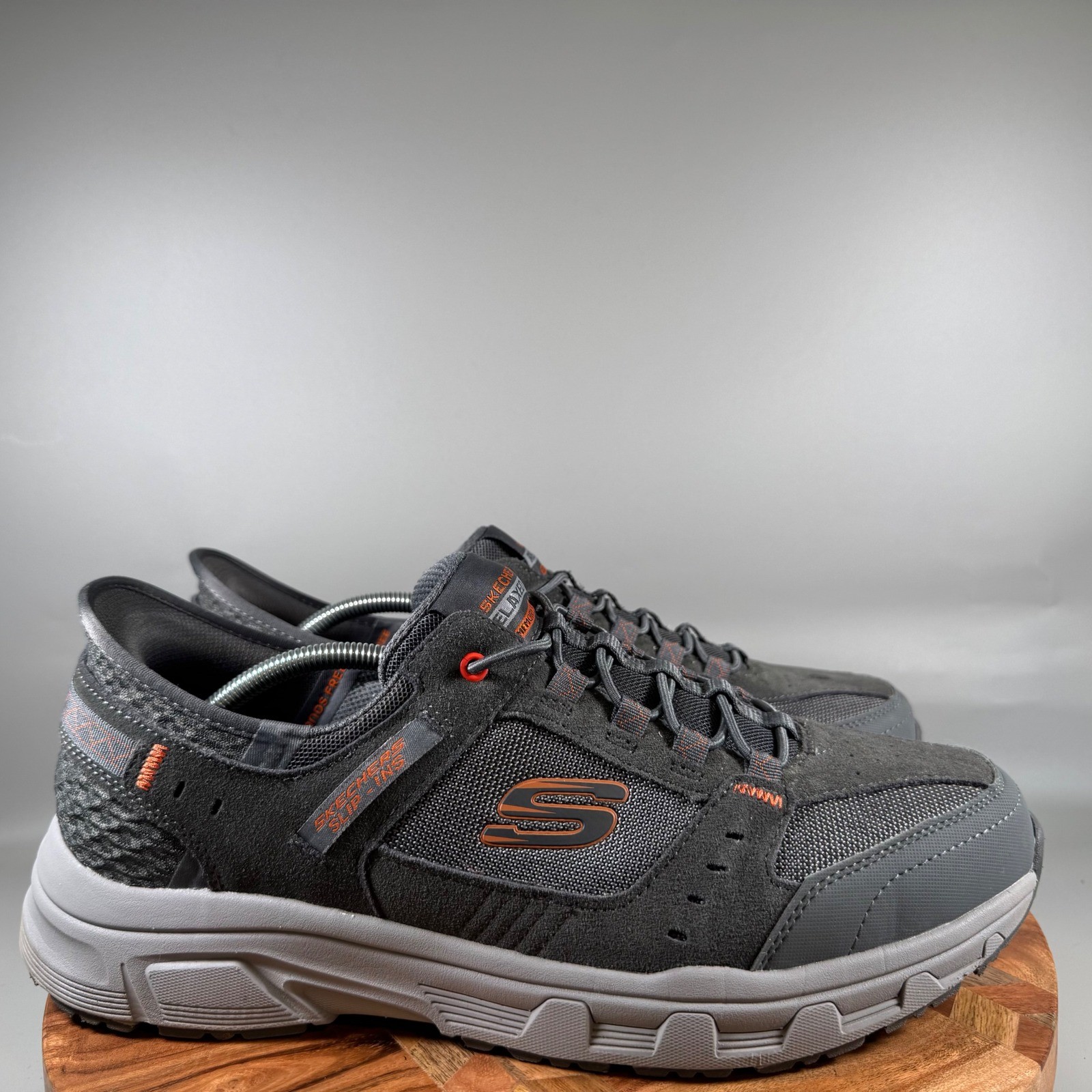 Skechers Slip-ins Relaxed Fit Mens 13 Charcoal Grey Orange Walking Shoes 237450