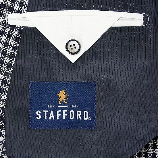 Stafford Mens navy check plaid Sport Coat Suit jacket sizes 44 to 50 S, R, L