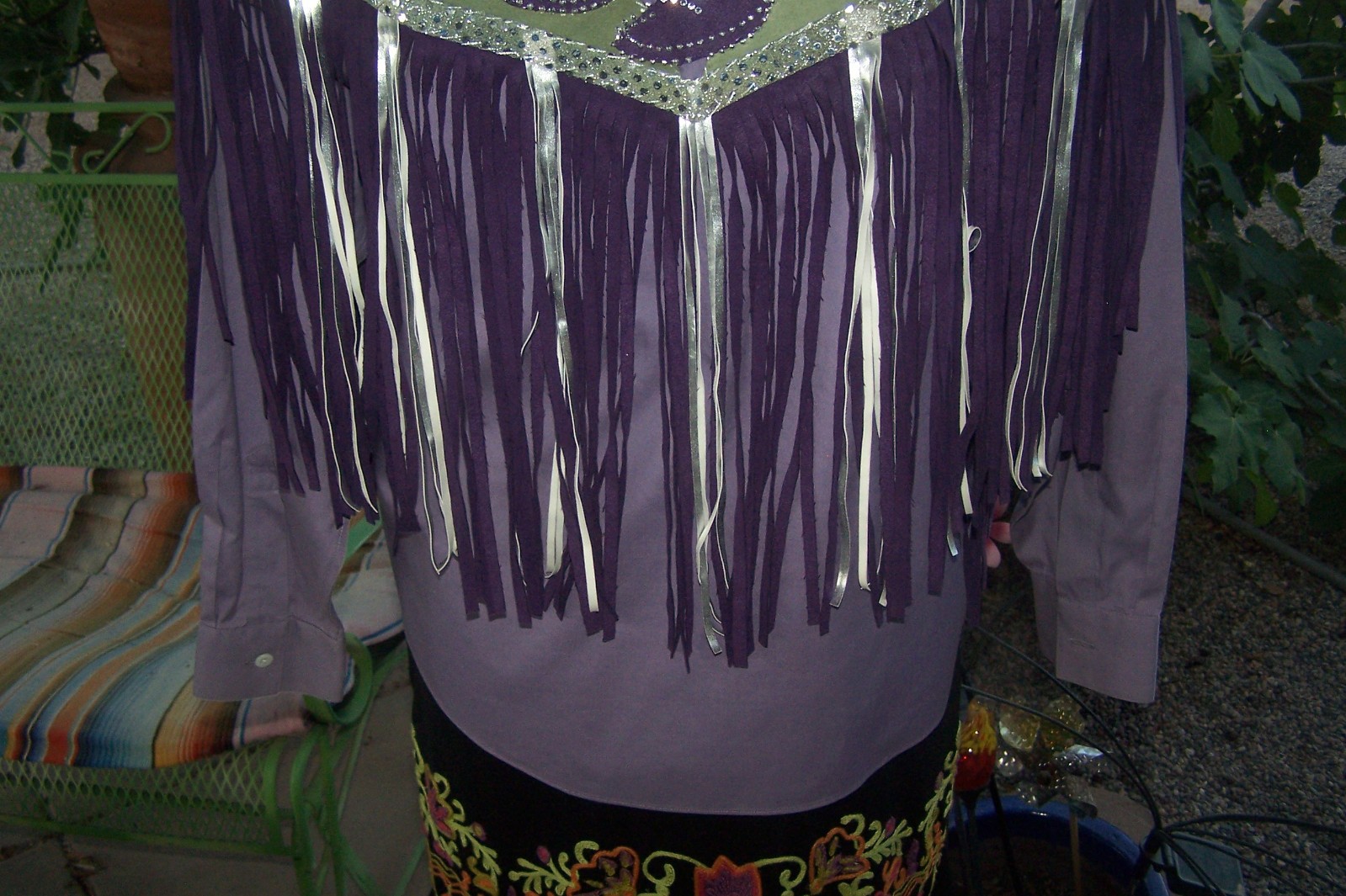 XL Western Custom Embroidered Fringe Rhinestone Cowgirl Boot Rodeo Queen Blouse