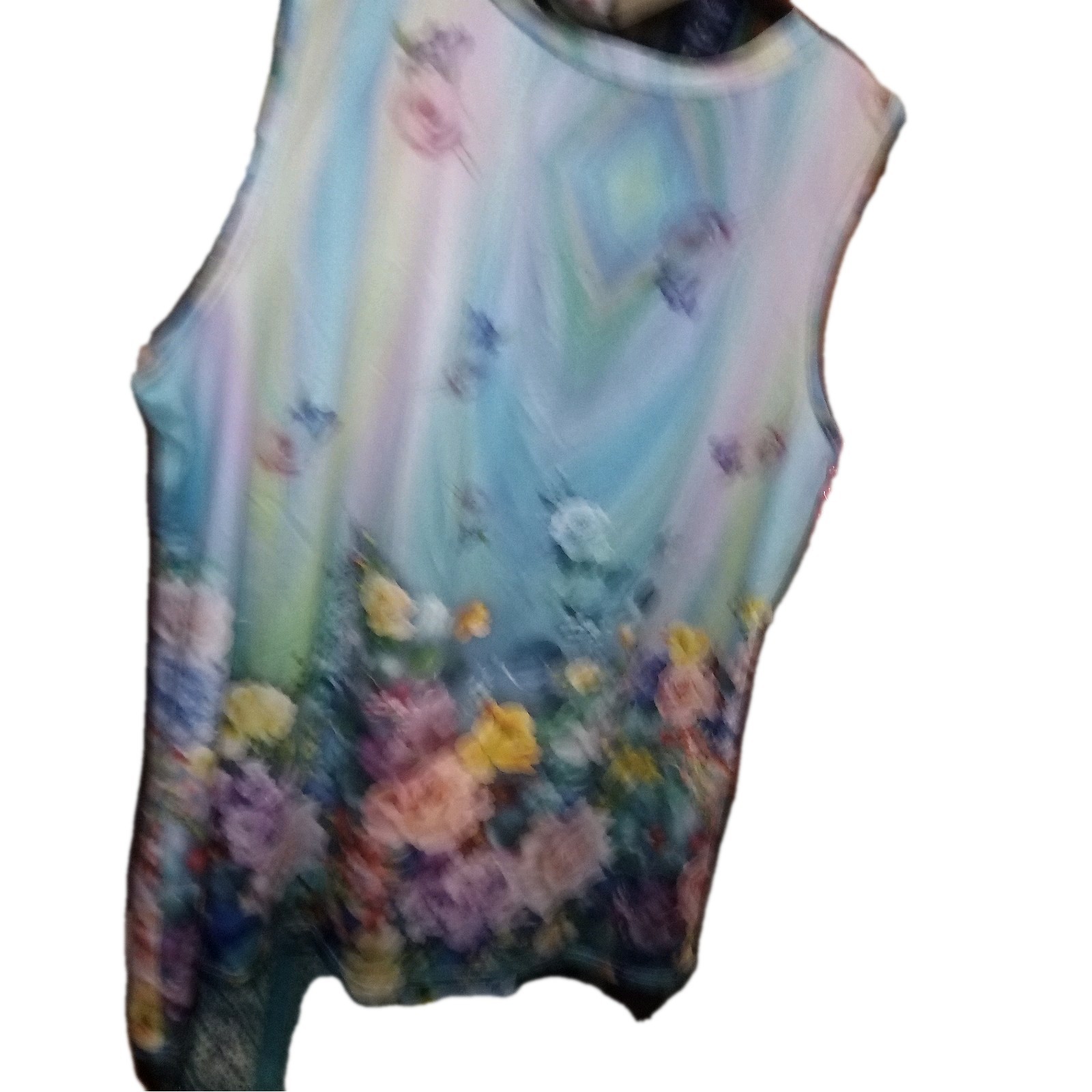 Light Blue Sleeveless Pullover 1X With Multiple Flowers V-Neck Item C110