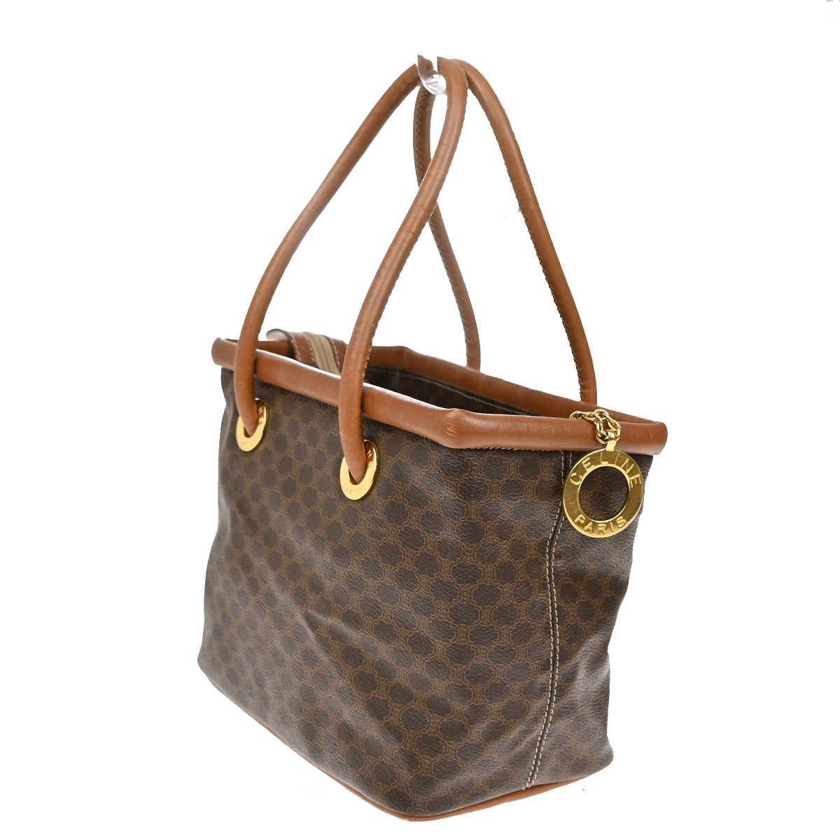 CELINE Logo Circle Macadam Pattern Hand Bag PVC Leather Brown GHW Italy 38KB361