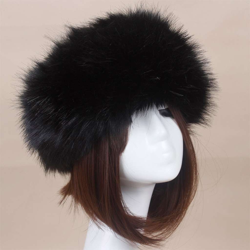 Women Winter Russian Fluffy Hats Faux Fur Headband Hat Thick Ear Warm Ski Cap US