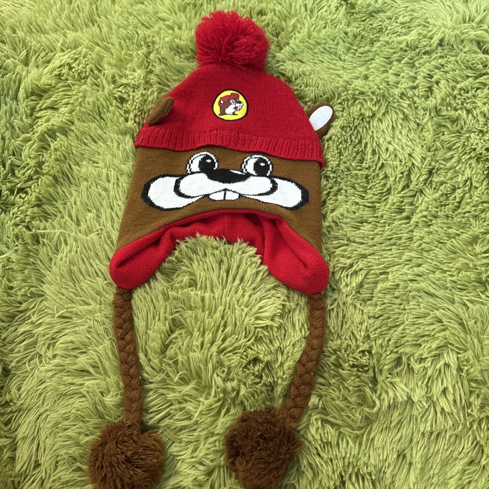 Buc-ees Beaver Beanie Knit Hat One Size Fits Most Pom Top Beaver Ears