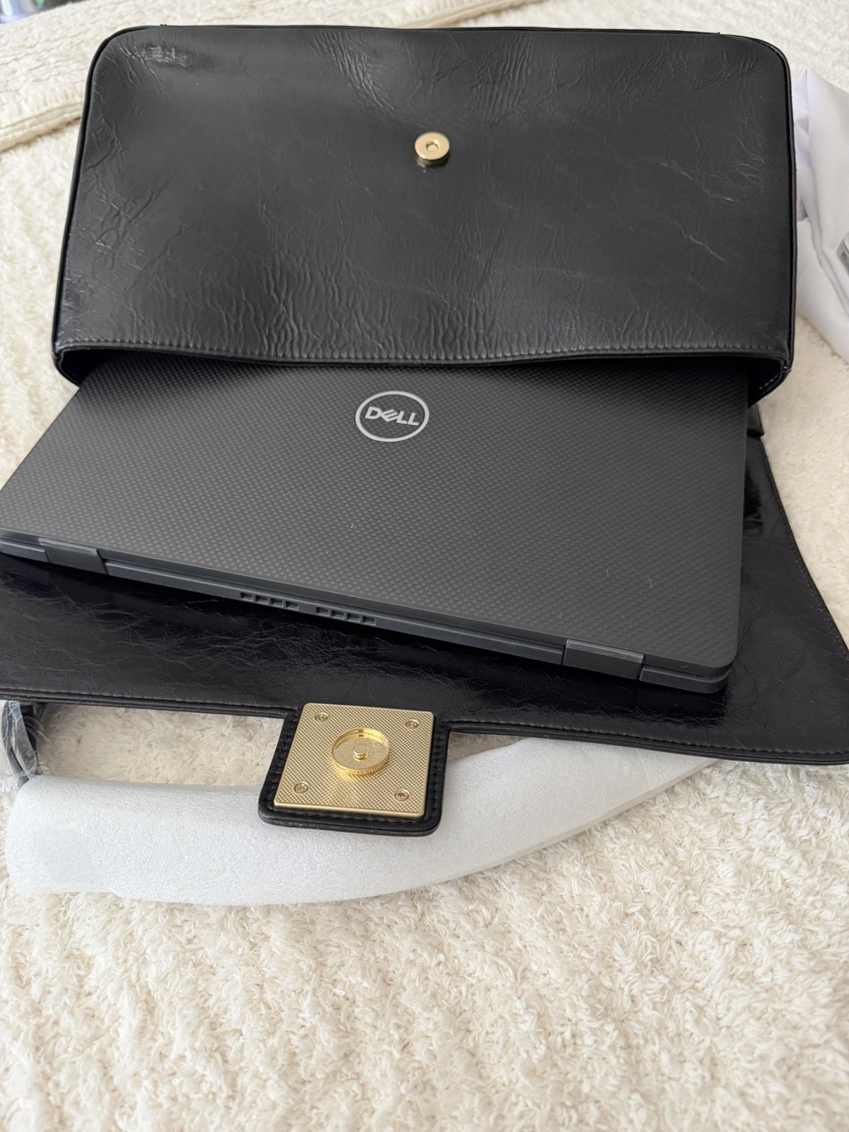 AMYSHEHAB Black Shoulder Bag Flap Closure Gold Hardware Dust Bag Pockets