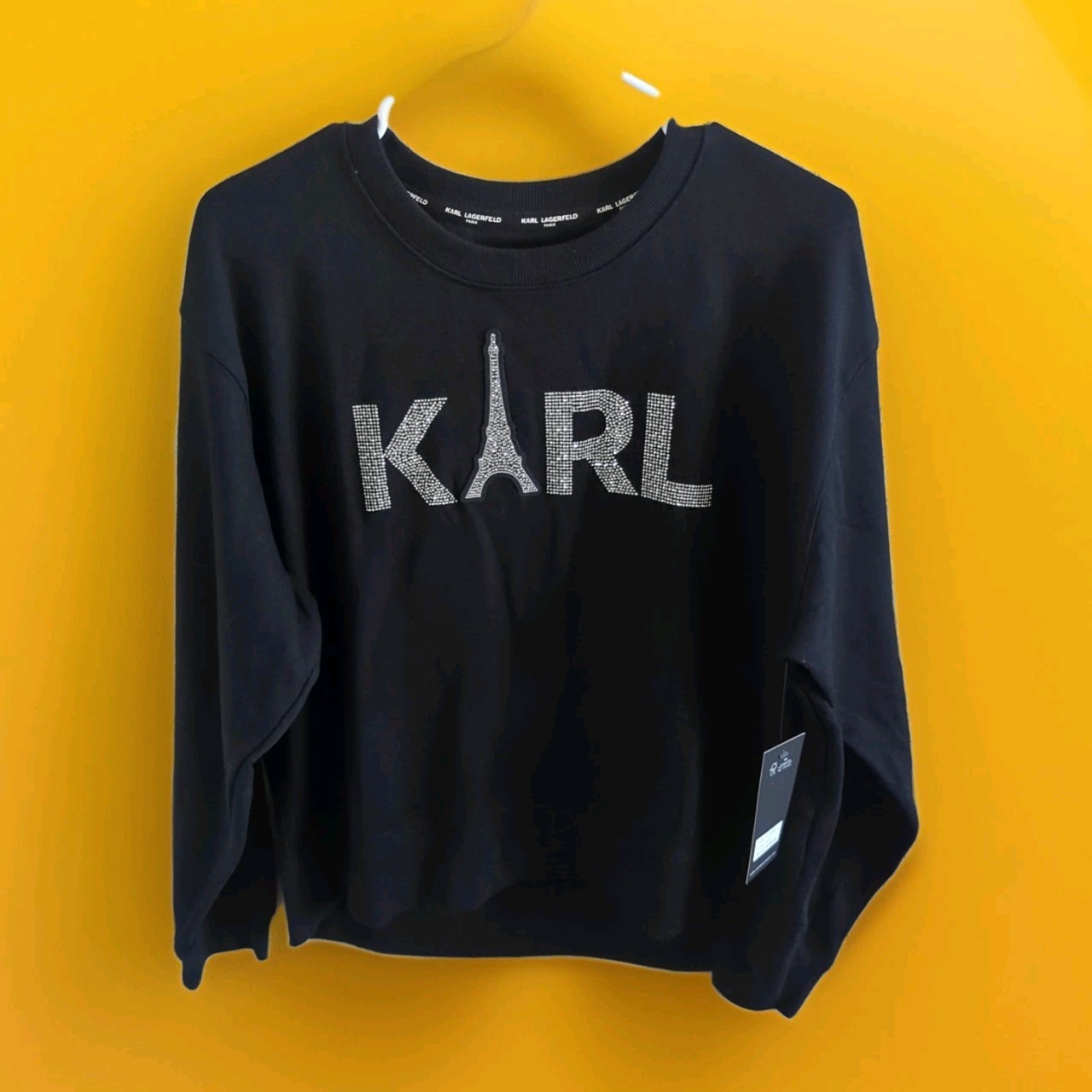 Karl Lagerfeld Paris Rhinestone Logo Pullover Black Color sz M