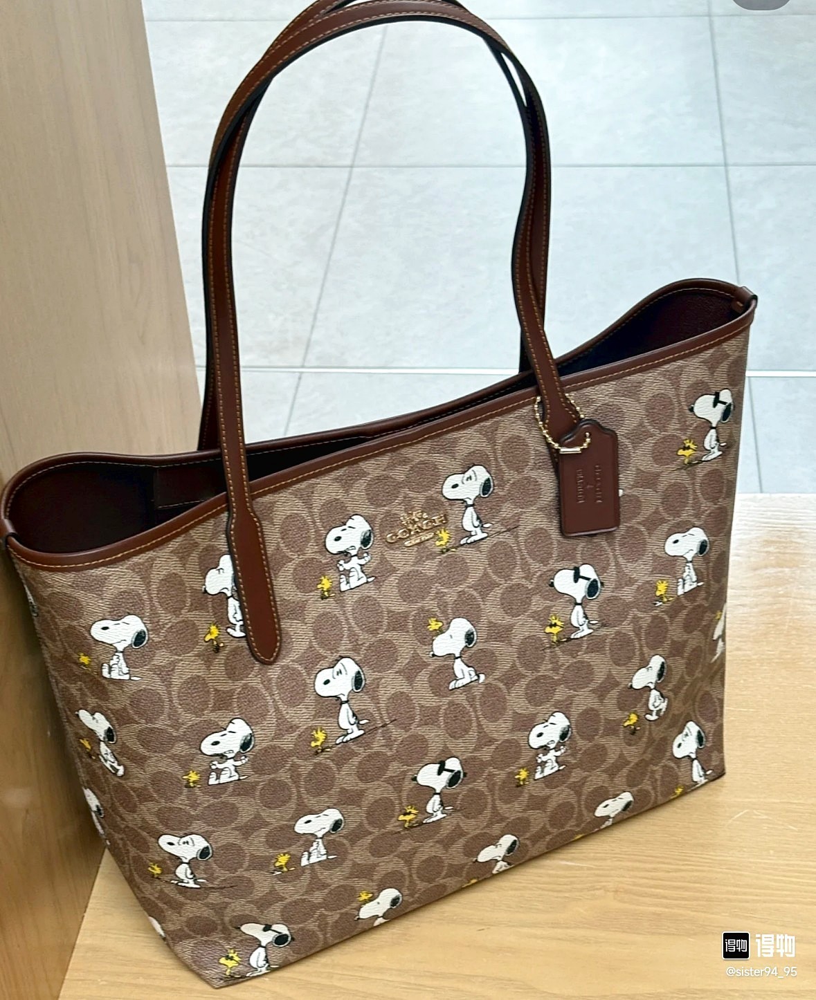 COACH x PEANUTS CBJ89 City Tote Bag Signature Coated Canvas Snoopy FREE SHIPPING