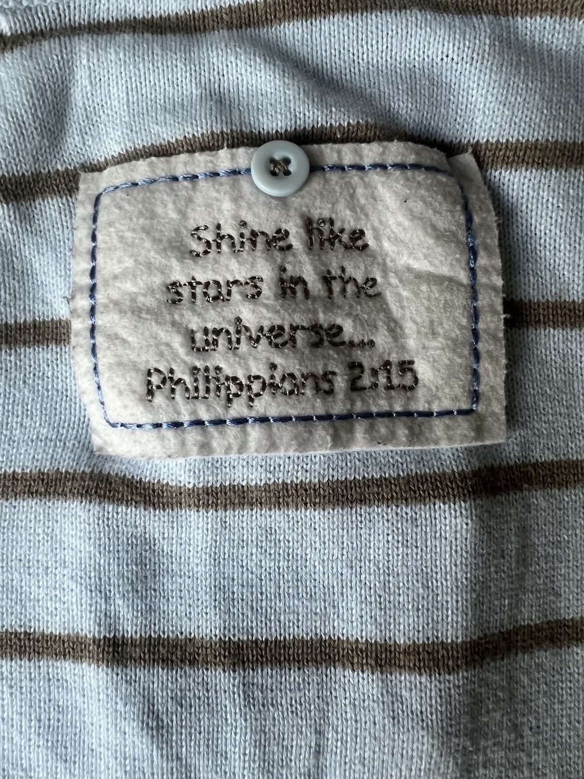 His Gem Baby Striped Knit Coverall One-Piece 6/9M Blue Brown Star Applique Snap