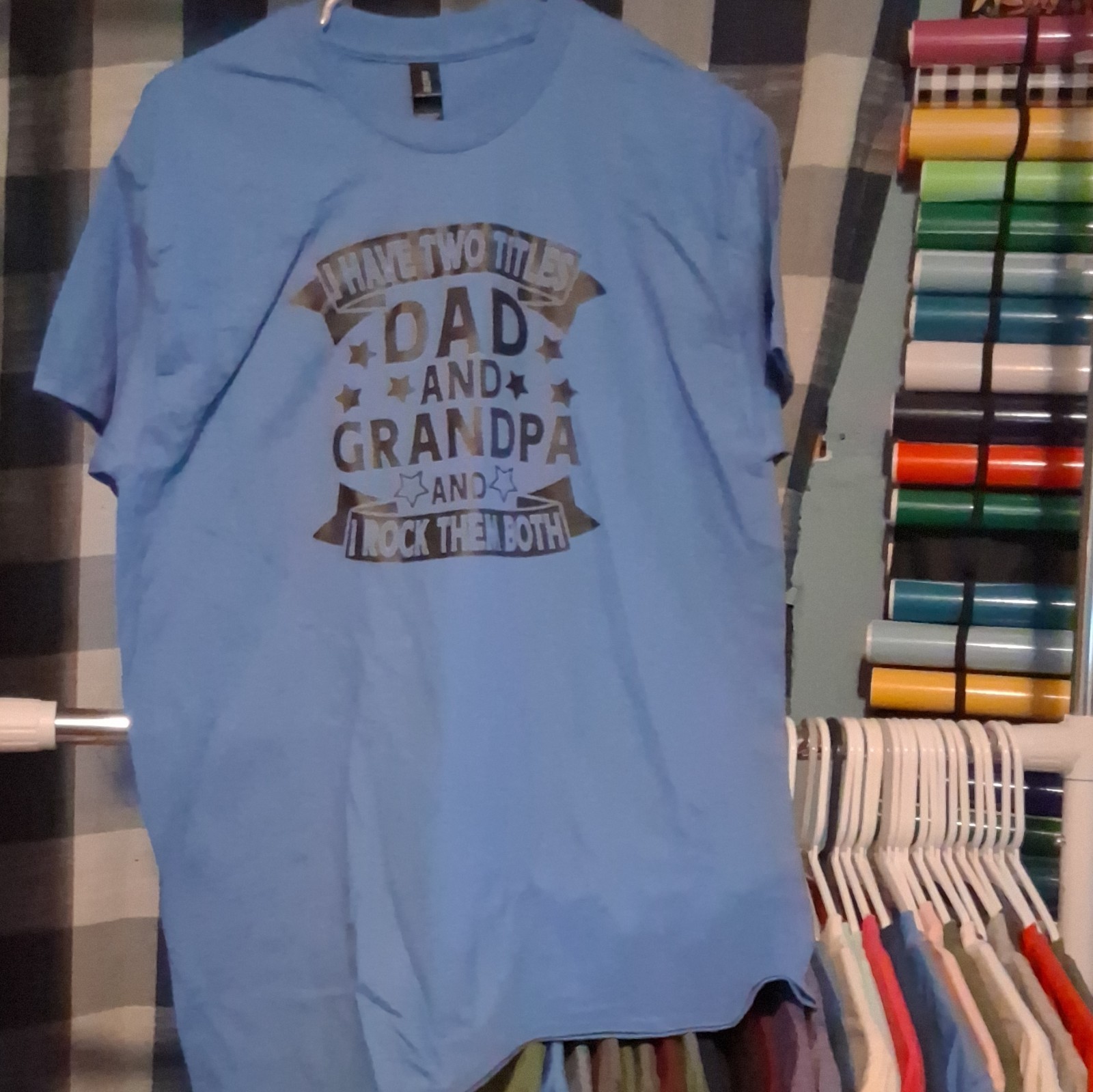 Gildan Ultra Cotton Men’s M Blue Crew Neck Short Sleeve Dad Grandpa Graphic Tee