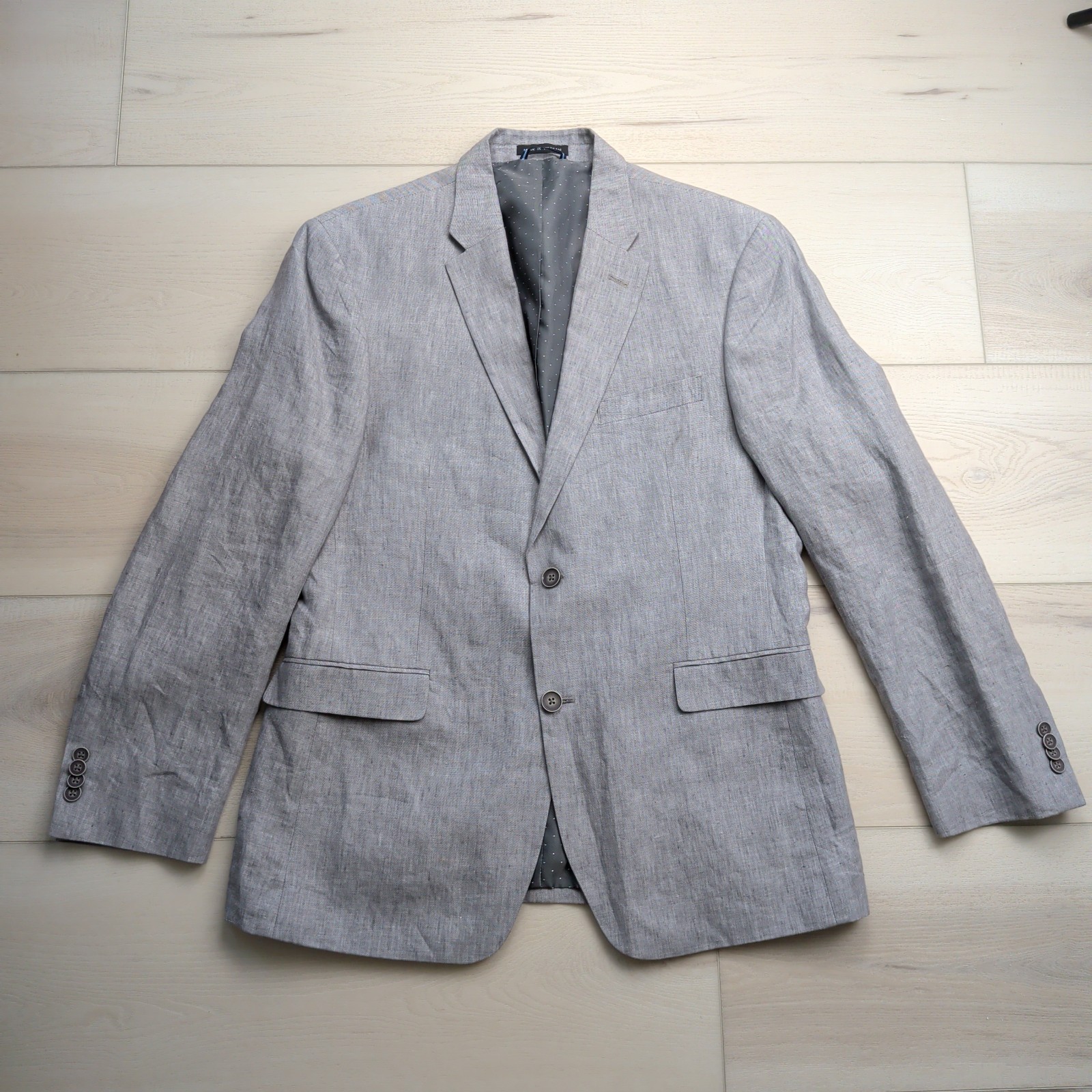 Tommy Hilfiger 100% Linen Sport Coat Blazer Mens 40R Gray Double Vented Jacket