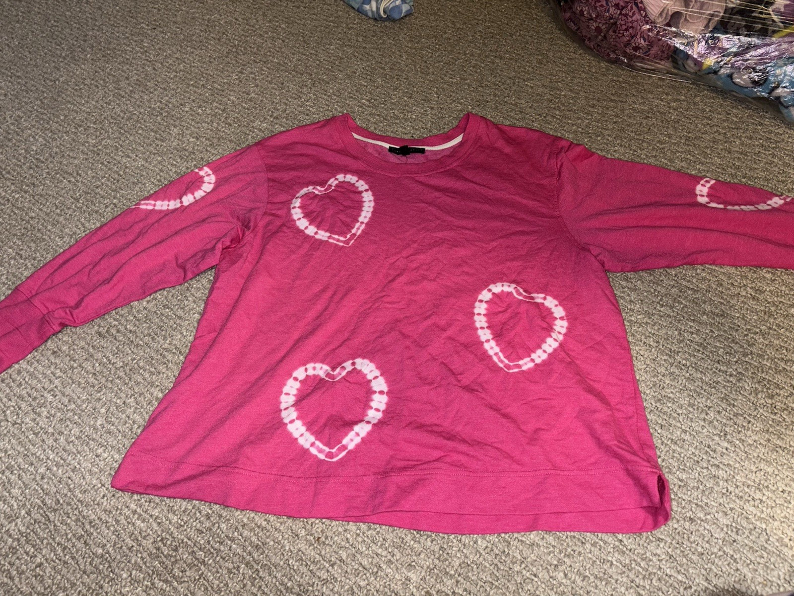Jane + Delancey Women’s 1X Pink/White Heart Print Crew Neck Long Sleeve Top