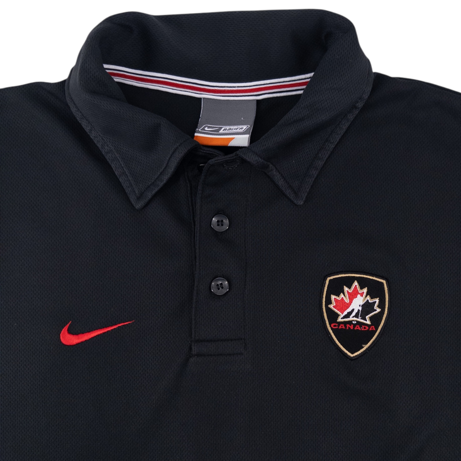 VTG Nike Bauer Men’s Medium Polo Shirt Black Canada Hockey Short Sleeve Olympics