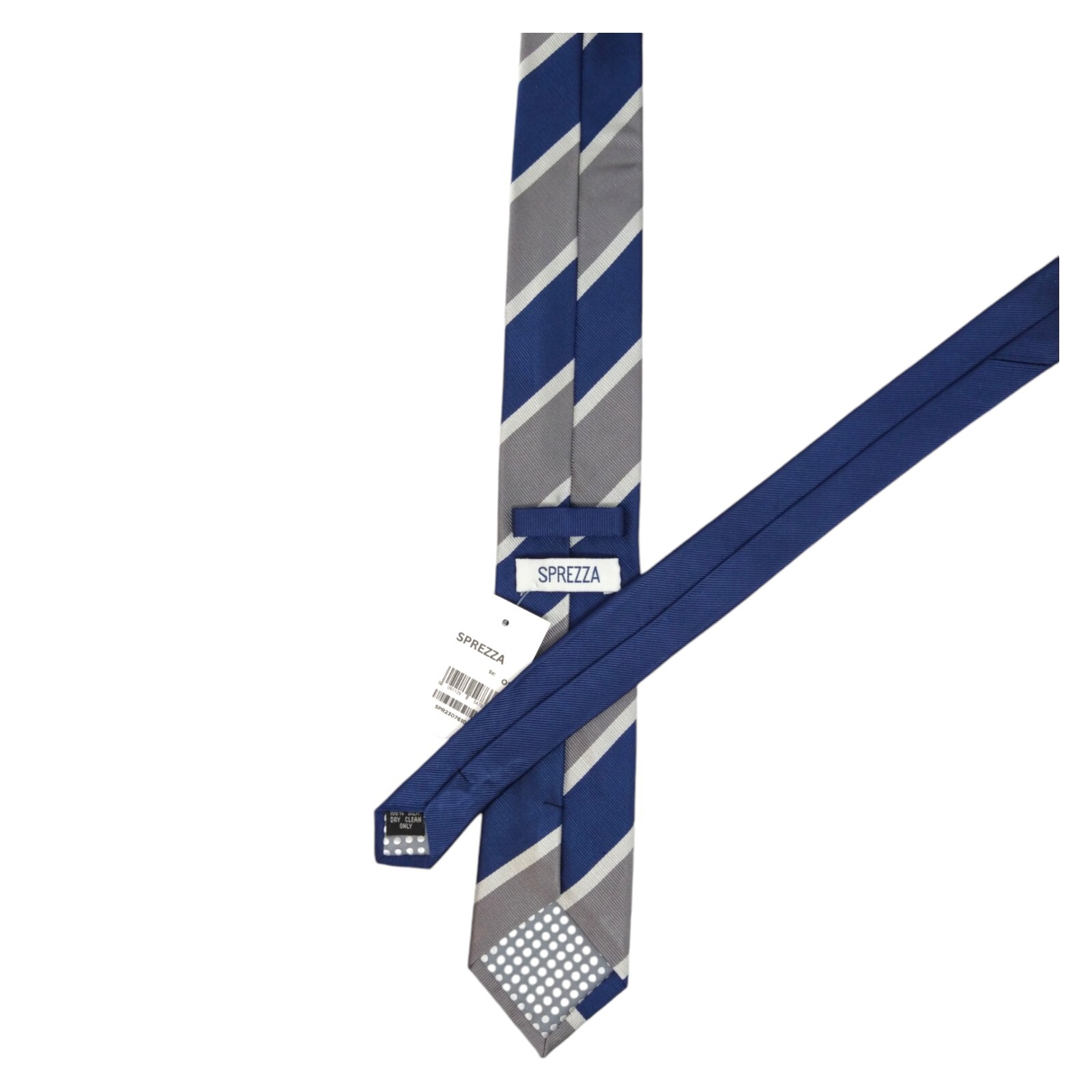 SPREZZA Mens Silk Tie Blue Gray White Bar Stripe 2.75 Designer Dress Necktie