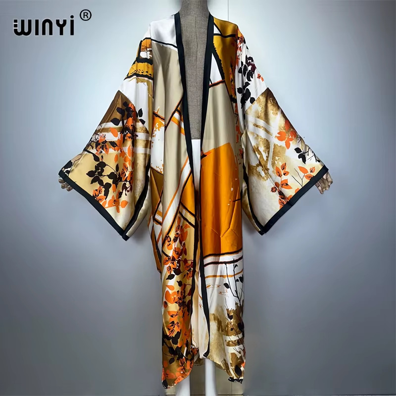 Print Boho Kimono Maxi Beach Wear Cover up Coat Party Dress Abaya Dubai Luxury M