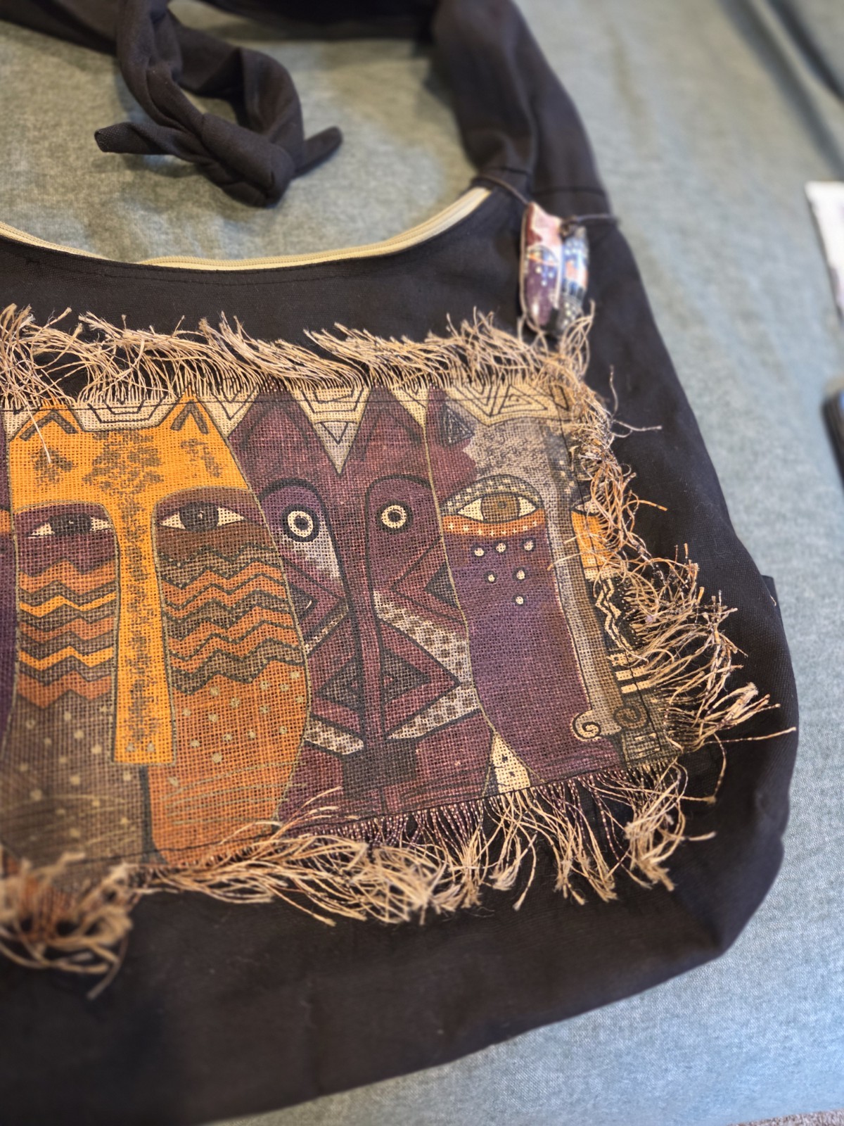 Laurel Burch Large Hobo Bag with Purple & Gold Cats