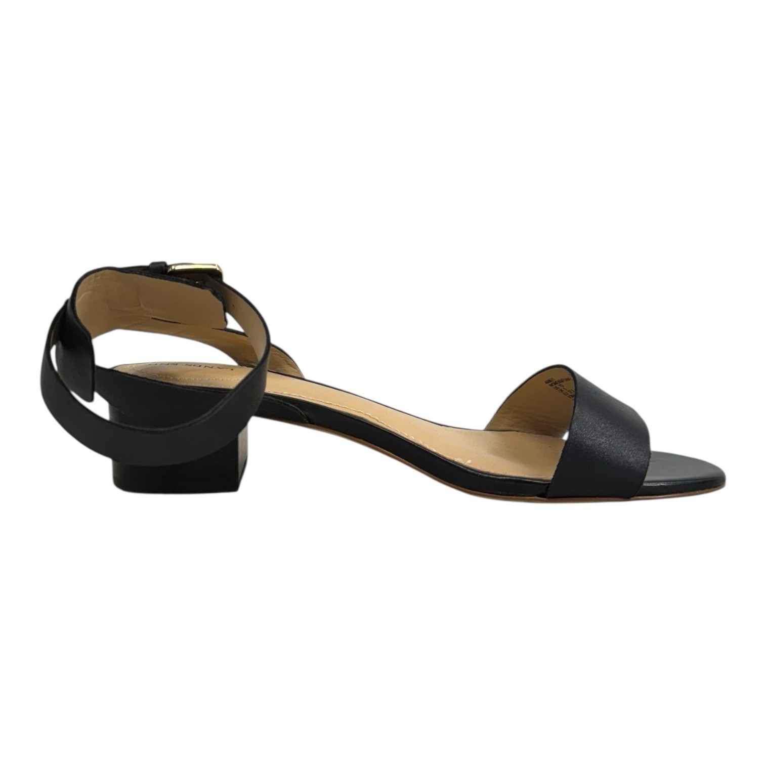 LANDS END Womens 7D 7 D Essential Leather Sandals Ankle Strap Minimalist BLACK