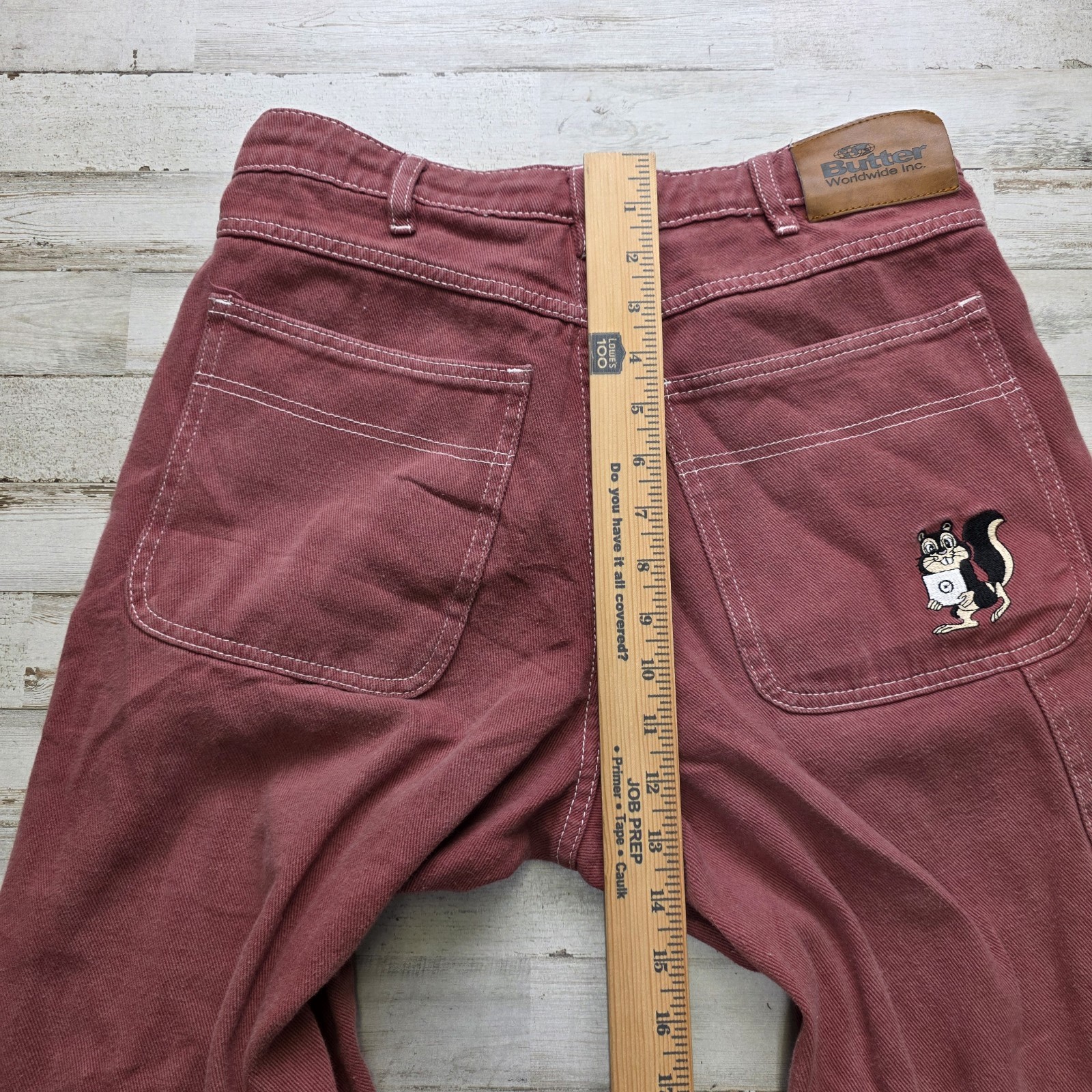 Butter Goods Jeans Sz 28×28 Embroidered Baggy Skater Drawstring Wine Red – Skunk