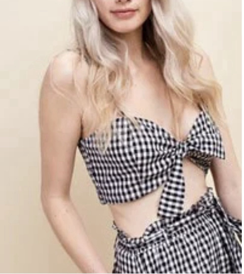 black and white checkered sexy crop top tie in the front