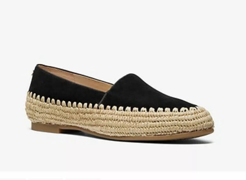 NEW! MICHAEL KORS Bahia Suede and Jute Flat Black Size 9M