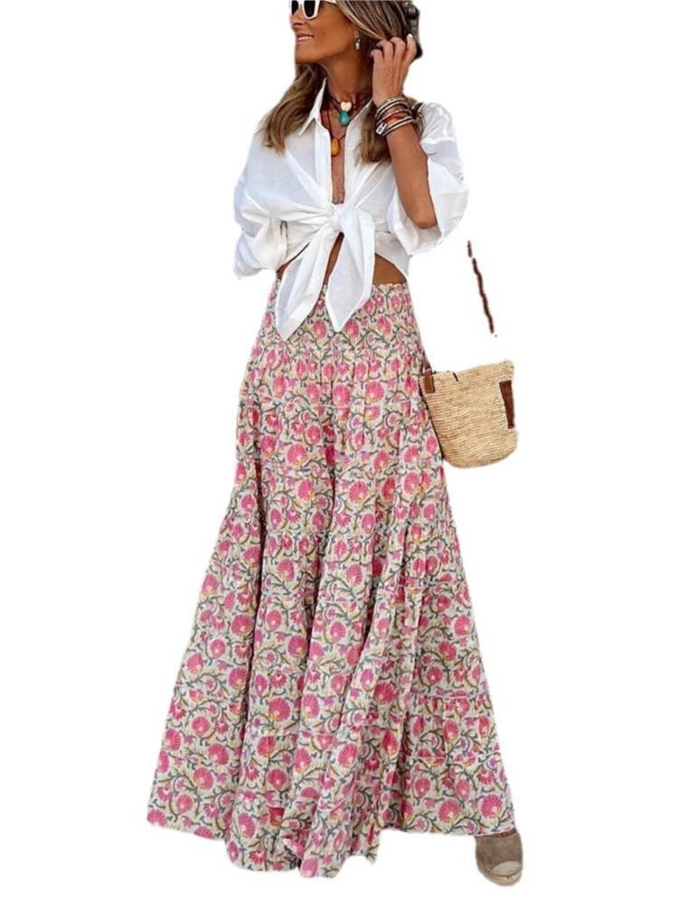 Women’s Bohemian Floral Dress Women’s High Waist Beach Vacation Swing Dress –