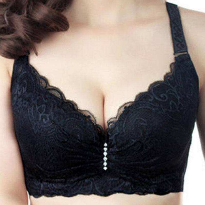 Women Push Up Bra Lace Underwire Plunge Brassiere Deep V Underwear C D DD E Cup