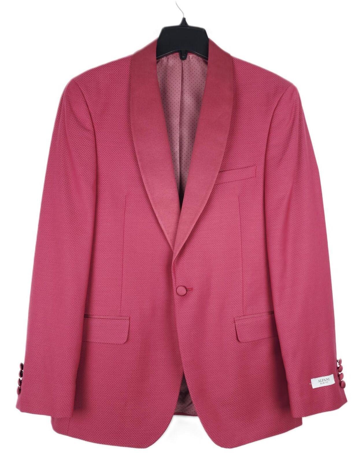 Alfani Mens Slim Fit Tuxedo Jacket Blazer 36S Red Rose Stretch Diamond Grid NWT
